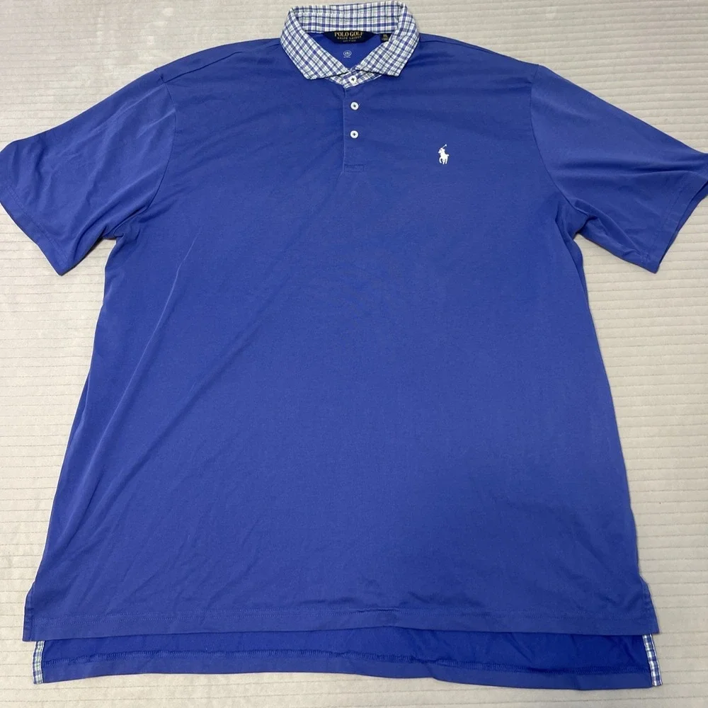 Polo Ralph Lauren Polo Golf Mens 2XL Blue Plaid Collar Classic Pony Logo